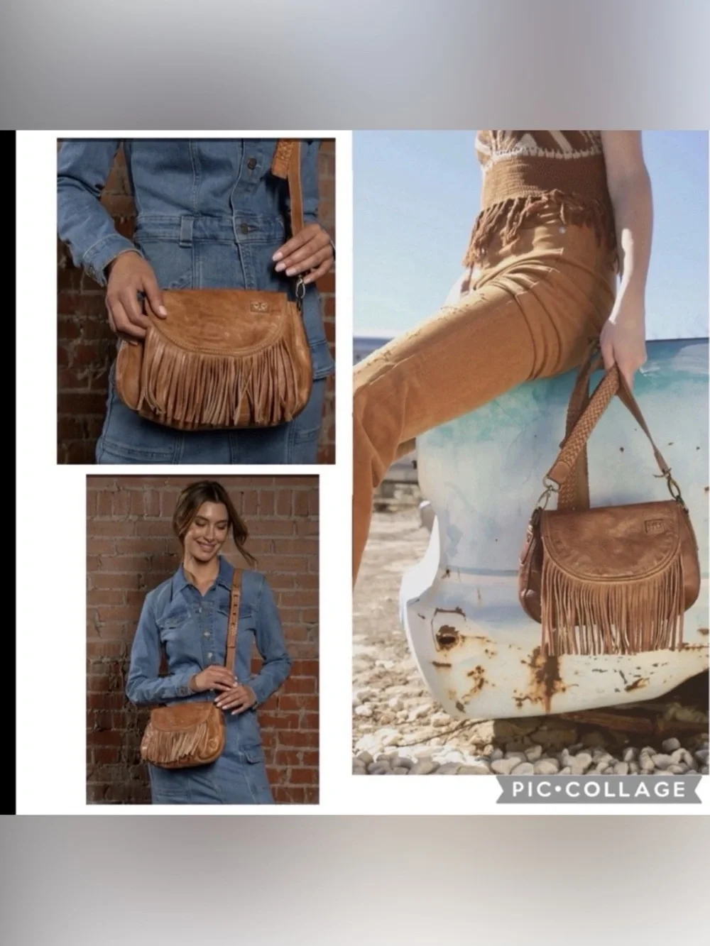 NWT Bed Stu Leather Eastend Fringe Crossbody Bag Tan Dip Dyed Retail $165